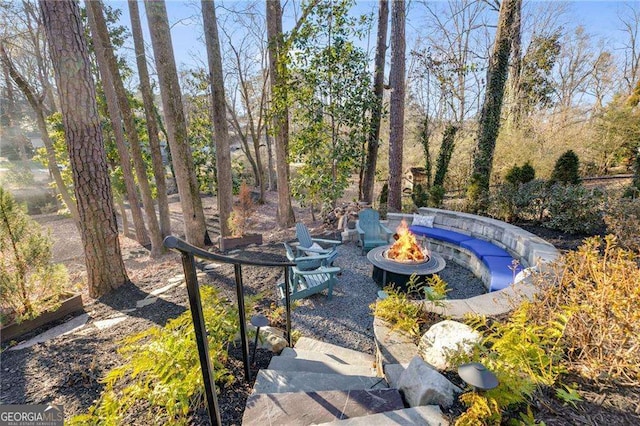 view of yard with an outdoor fire pit