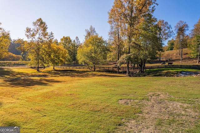 view of yard with a rural view