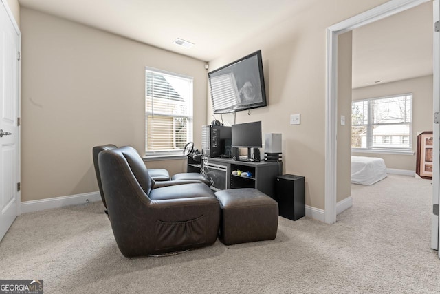 office featuring light colored carpet