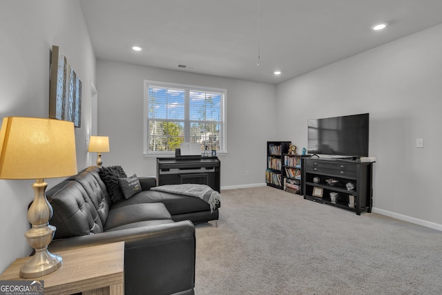 living room with carpet flooring