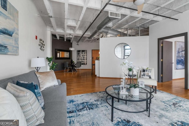 living room with hardwood / wood-style flooring