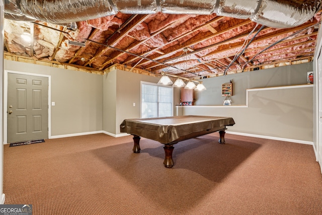 playroom featuring carpet and billiards