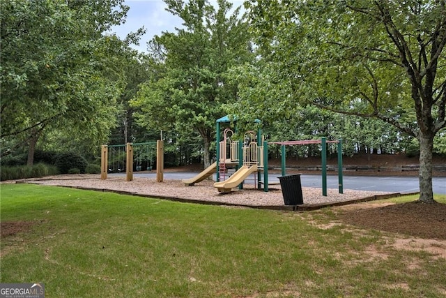 view of play area with a yard