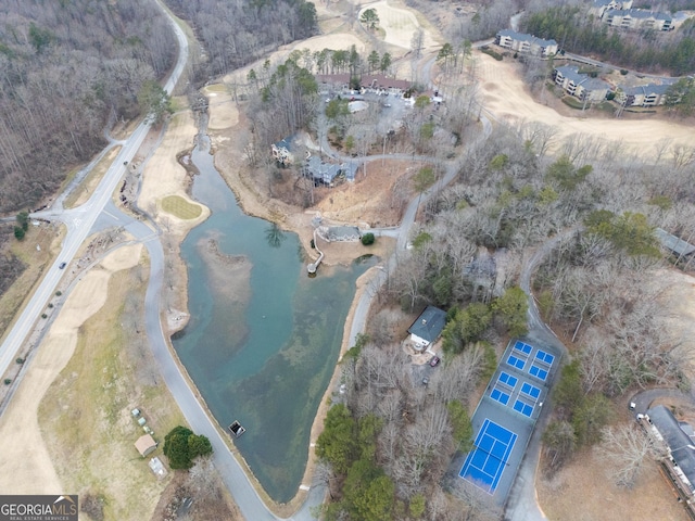 aerial view with a water view