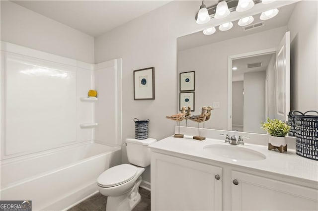 full bathroom featuring vanity, shower / bathing tub combination, and toilet