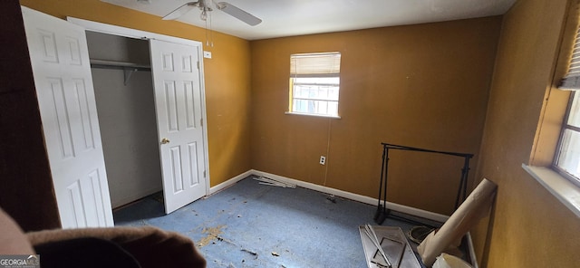 bedroom featuring a closet and ceiling fan