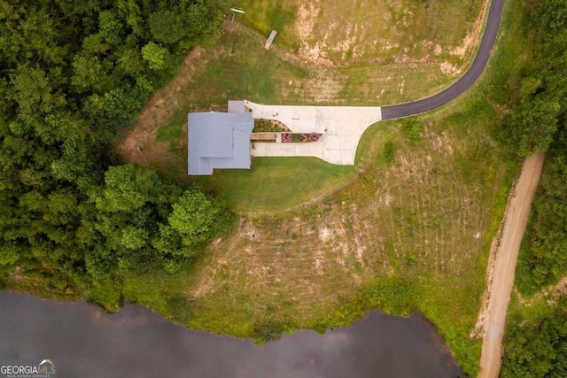 bird's eye view featuring a water view