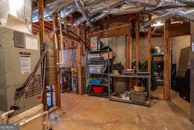 basement featuring heating unit