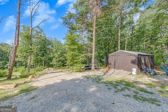 view of yard with a shed