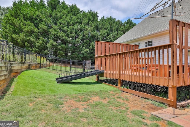 view of yard featuring a deck