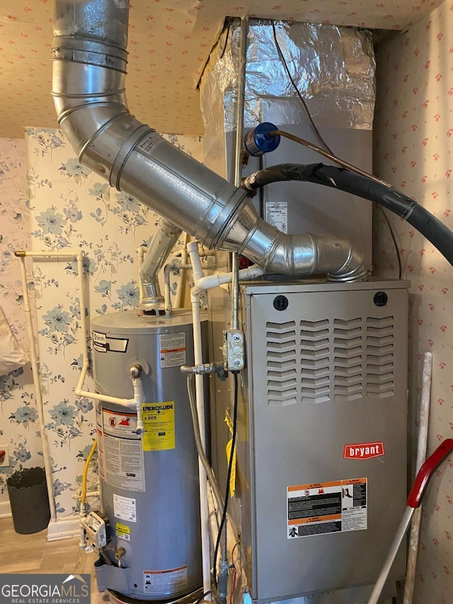 utility room with gas water heater