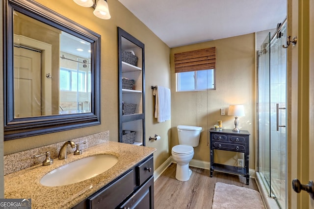 bathroom with vanity, plenty of natural light, and a shower with shower door