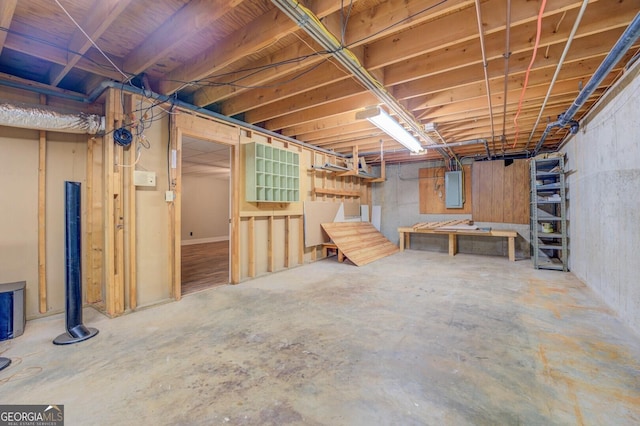 unfinished basement with electric panel