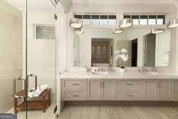 bathroom with vanity and hardwood / wood-style floors