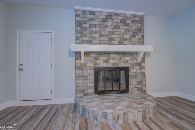 room details featuring hardwood / wood-style floors and a fireplace