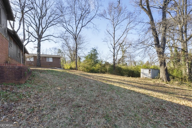 view of yard with a shed