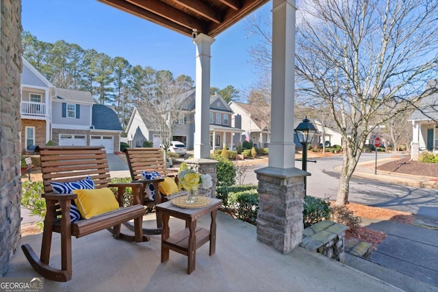 view of patio with a garage