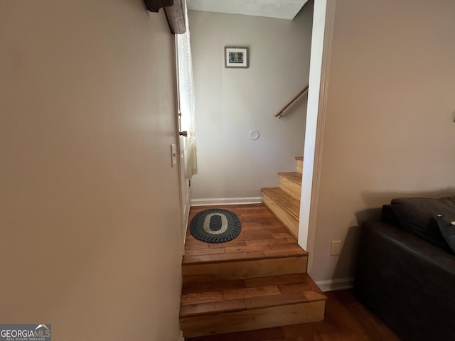 stairway featuring hardwood / wood-style floors