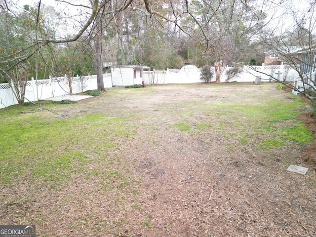 view of yard with a shed