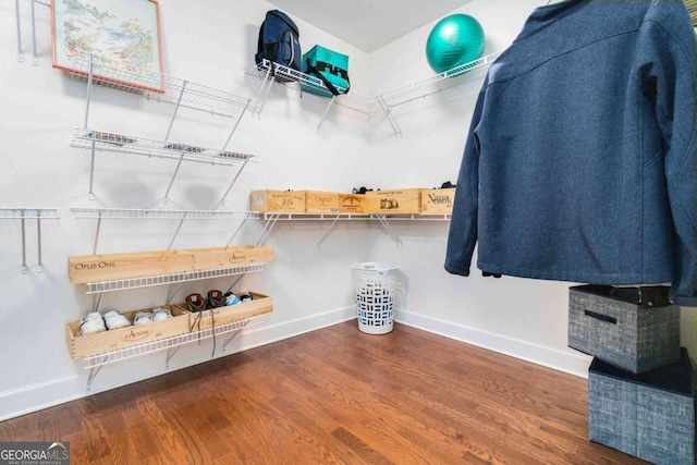 walk in closet featuring wood-type flooring