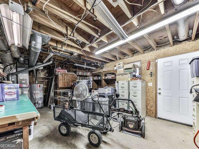 garage featuring water heater