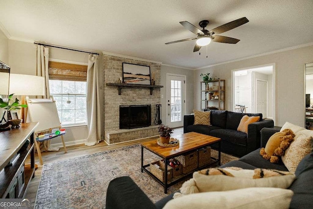 living room with a wealth of natural light and ornamental molding