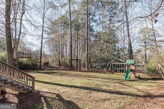 view of yard with a playground