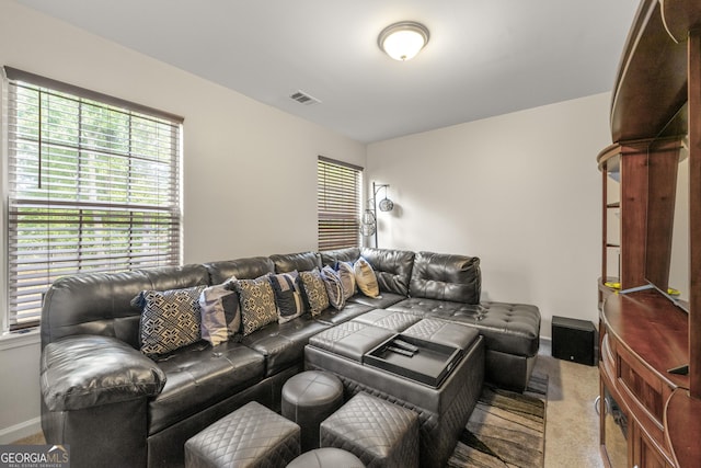 living room with carpet flooring