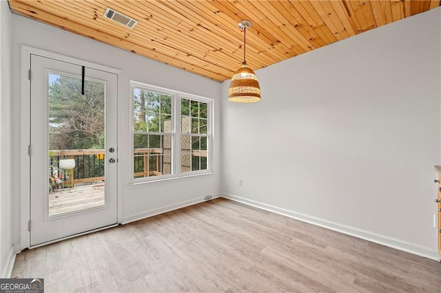 interior space featuring wood-type flooring, plenty of natural light, and wooden ceiling