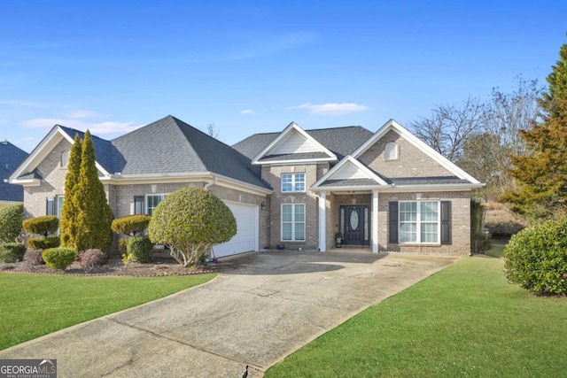 view of front of property with a garage and a front yard