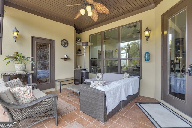 view of patio / terrace featuring ceiling fan and an outdoor hangout area