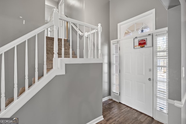 foyer entrance with dark wood-type flooring