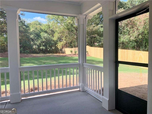 view of unfurnished sunroom