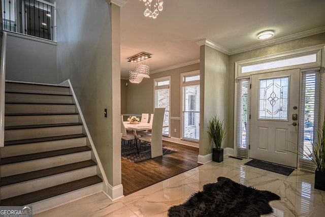 entrance foyer with crown molding