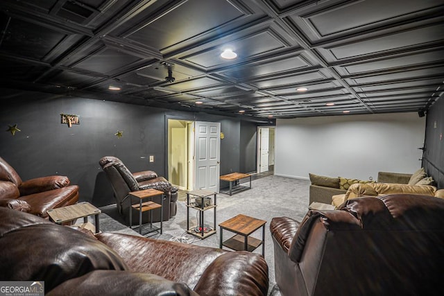 view of carpeted home theater room