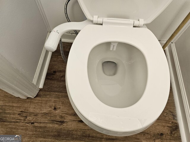 bathroom with wood-type flooring and toilet