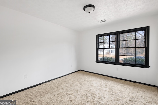 carpeted spare room featuring a textured ceiling