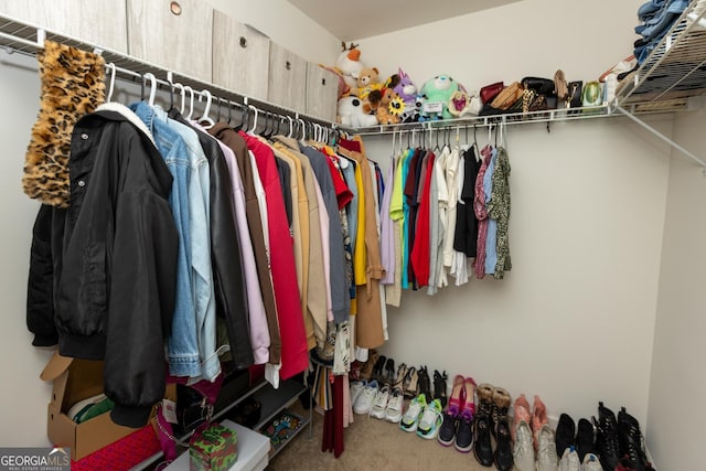 spacious closet with carpet flooring