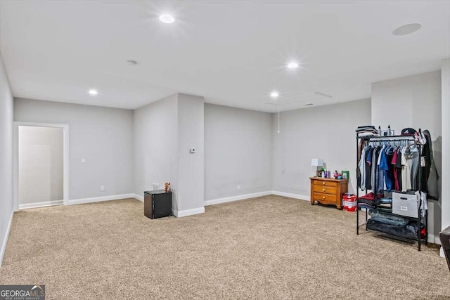 basement with carpet floors