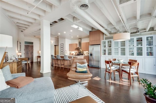 living room featuring dark hardwood / wood-style floors