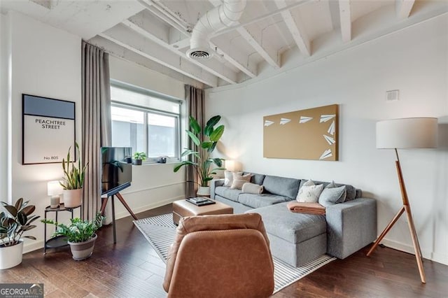 living room with dark wood-type flooring