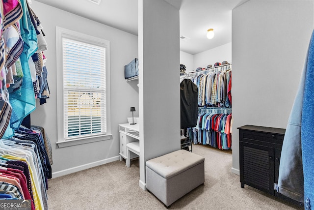 spacious closet with light carpet