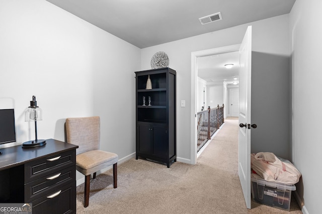 view of carpeted home office