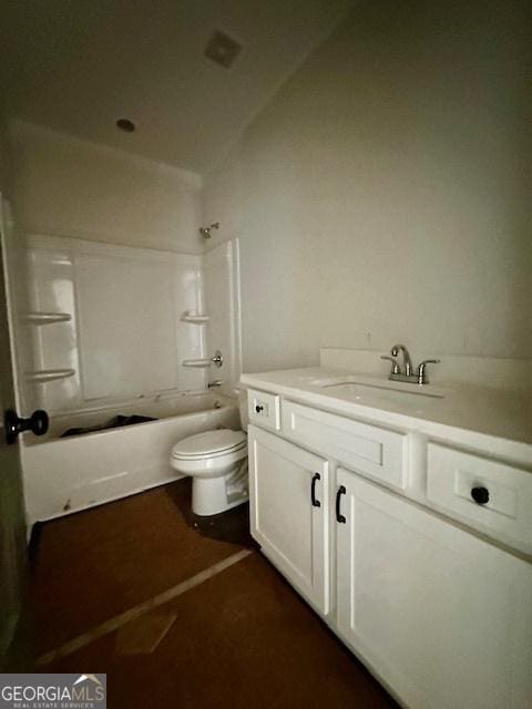 full bathroom featuring shower / tub combination, vanity, and toilet