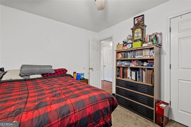 bedroom with carpet floors and ceiling fan