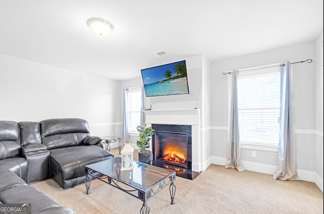 living room with light carpet