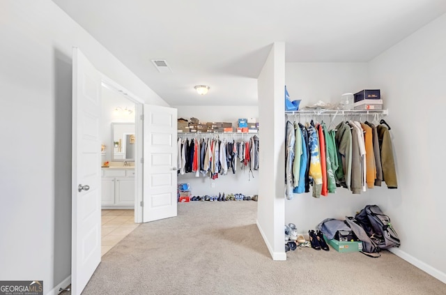 spacious closet with light colored carpet