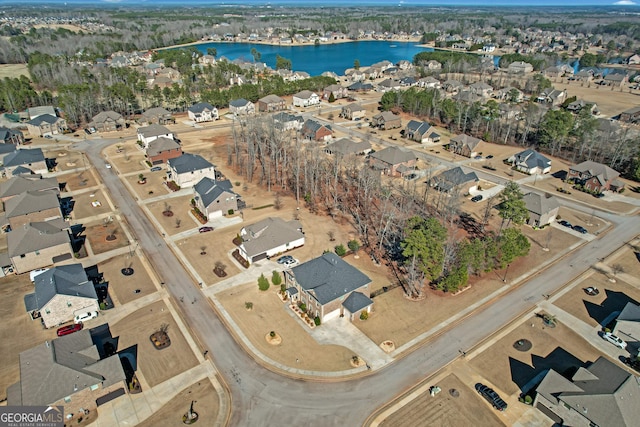 aerial view with a water view