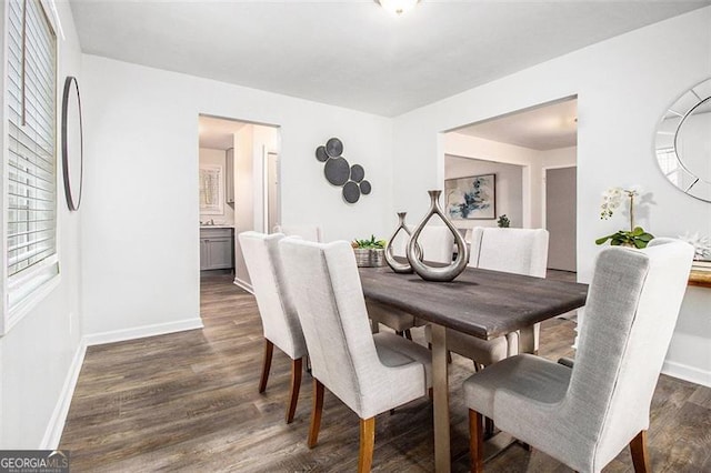 dining area with dark hardwood / wood-style floors