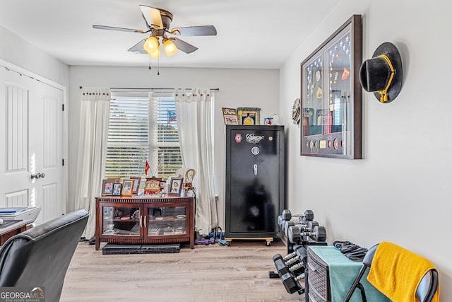 interior space featuring ceiling fan and light hardwood / wood-style floors